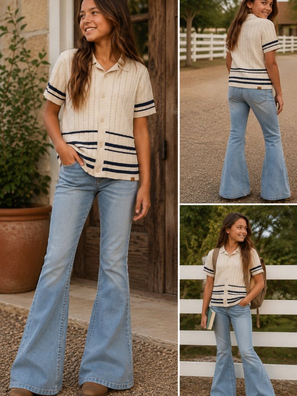 Abercrombie Kids 9/10 Cream Navy Striped Knit Polo Sweater Preppy